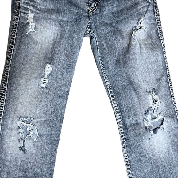 Silver McKenzie Flap Distressed Sequin & Embroidered Straight Leg Jeans - Picture 3 of 10